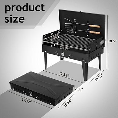 Portable Square Barbecue Grill with Lid, Adjustable Height Folding Camping BBQ Grill for Camping