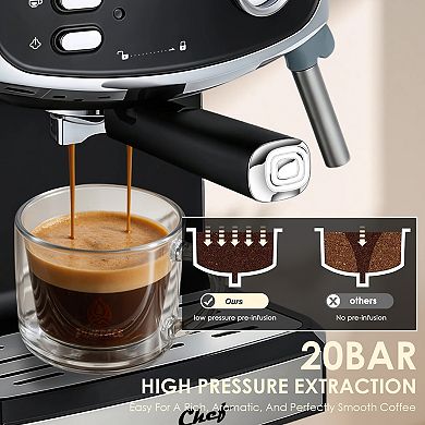 20 Bar Espresso Machine, Compact Maker with Milk Frother, for Home