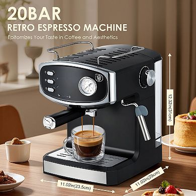 20 Bar Espresso Machine, Compact Maker with Milk Frother, for Home