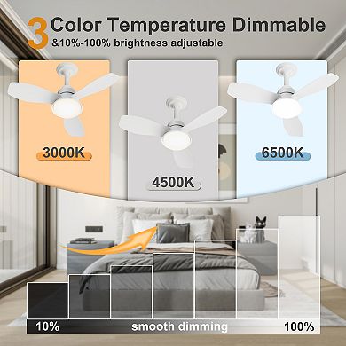 Loheer 24.4 Inch Flush Mount Ceiling Fan with Light, Dimmable LED & Remote for Bedroom