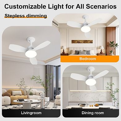 Loheer 24.4 Inch Flush Mount Ceiling Fan with Light, Dimmable LED & Remote for Bedroom