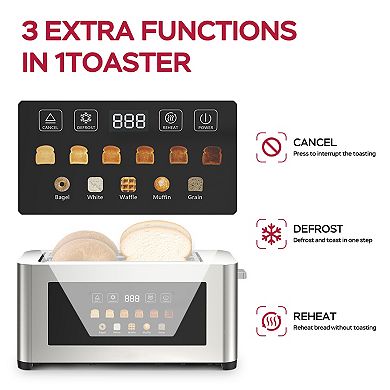 4 Slice Touch Screen Toaster, 15.63 Inch Extra Wide Slot For Kitchen
