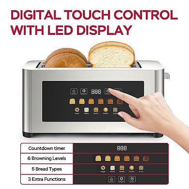 4 Slice Touch Screen Toaster, 15.63 Inch Extra Wide Slot For Kitchen