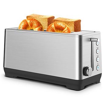 4 Slice Long Slot Toaster, 14.5 L 6 W 7.5 H Inch 1500W Bagel Defrost For Artisan Bread