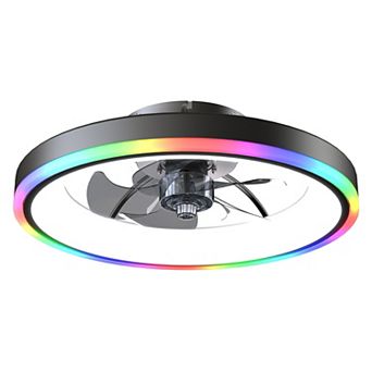 Loheer 19.7 Inch Smart Flush Mount Ceiling Fan With Lights RGB LED, Low Profile Fan For Bedroom