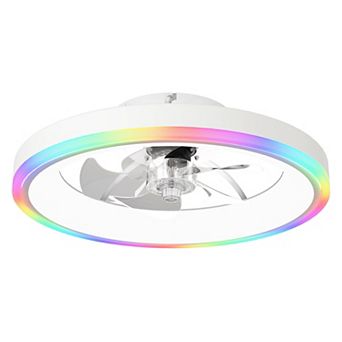 Loheer 19.7 Inch Smart Flush Mount Ceiling Fan With Lights RGB LED, Low Profile Fan For Bedroom