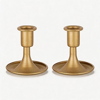 2 Pack Slim Gold Brass Candle Holders for Table & Holiday Decor