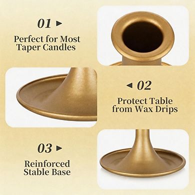 2 Pack Slim Gold Brass Candle Holders for Table & Holiday Decor