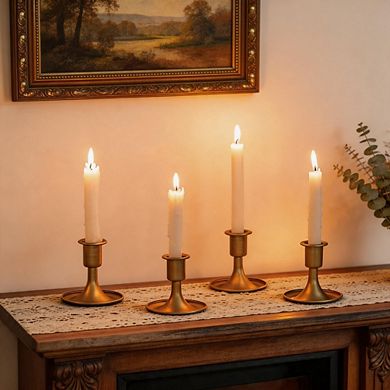 2 Pack Slim Gold Brass Candle Holders for Table & Holiday Decor