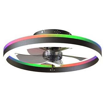 Loheer 19.7-Inch Flush Mount Ceiling Fan with RGB Light and App Control for Bedroom