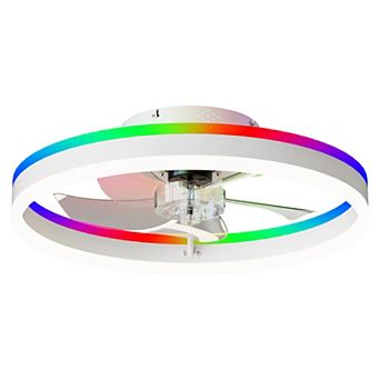 Loheer 19.7-Inch Flush Mount Ceiling Fan with RGB Light and App Control for Bedroom