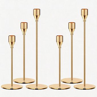 6 Pack Gold Metal Taper Candle Holders for Wedding & Party