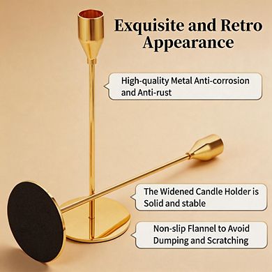 6 Pack Gold Metal Taper Candle Holders for Wedding & Party