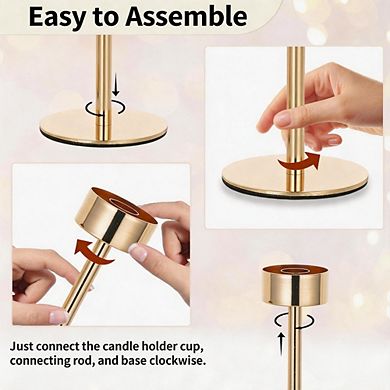 3 Pack Ribbed Glass Hurricane Candle Holders Gold Home Decor