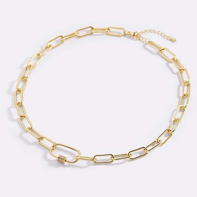 Link Chain Necklace with Pave Carabiner Clasp