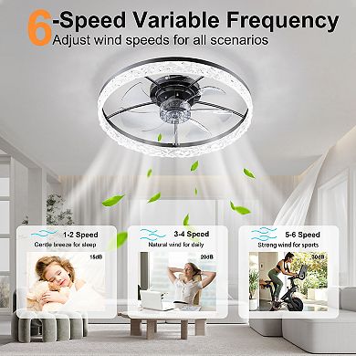 Loheer 23.6 Inch Smart Ceiling Fan with Light Dimmable Flush Mount for Bedroom
