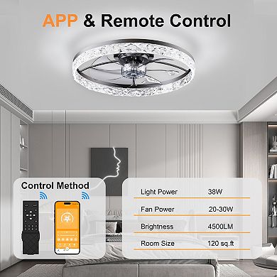 Loheer 23.6 Inch Smart Ceiling Fan with Light Dimmable Flush Mount for Bedroom