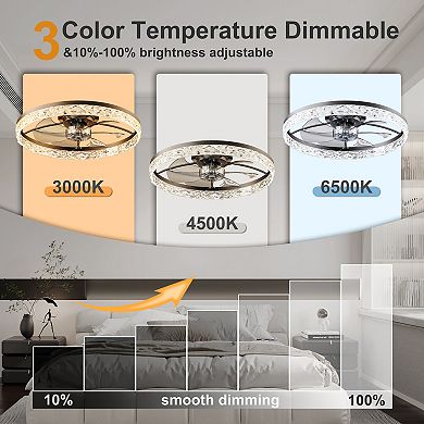 Loheer 23.6 Inch Smart Ceiling Fan with Light Dimmable Flush Mount for Bedroom