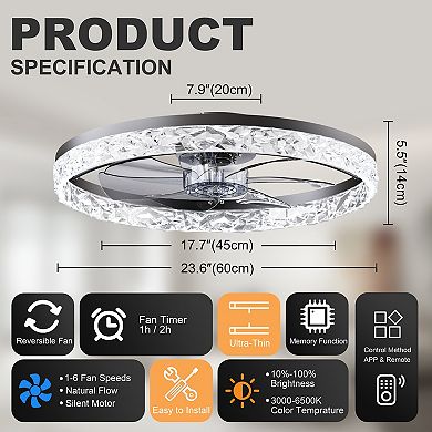 Loheer 23.6 Inch Smart Ceiling Fan with Light Dimmable Flush Mount for Bedroom