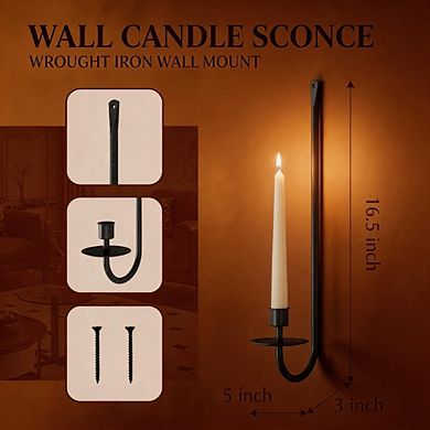 2 Pack Black Metal Wall Candle Sconces Farmhouse Wall Decor