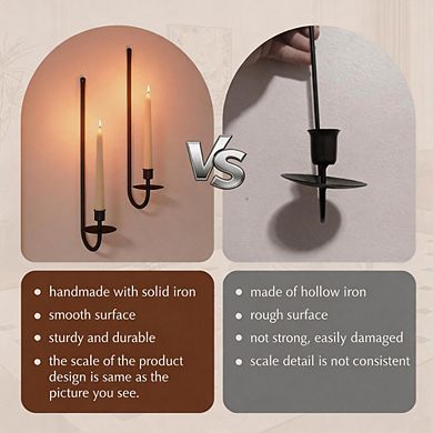 2 Pack Black Metal Wall Candle Sconces Farmhouse Wall Decor