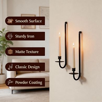 2 Pack Black Metal Wall Candle Sconces Farmhouse Wall Decor