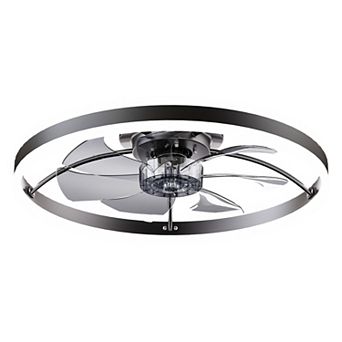 Loheer Modern Flush Mount Ceiling Fan 23.6-Inch Dimmable LED Light App Control for Bedroom