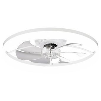 Loheer Modern Flush Mount Ceiling Fan 23.6-Inch Dimmable LED Light App Control for Bedroom