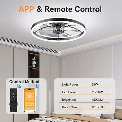 Loheer 23.6 Inch Smart Ceiling Fan with Light Dimmable LED Quiet DC Motor for Bedroom