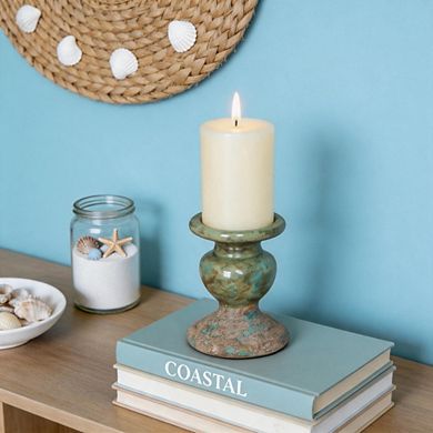 Distressed Green Terracotta Pillar Candle Holder