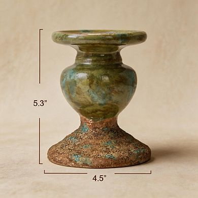 Distressed Green Terracotta Pillar Candle Holder