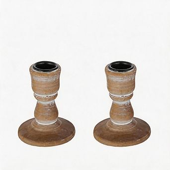 2 Pack Rustic Wooden Candle Holders Farmhouse Holiday Decor