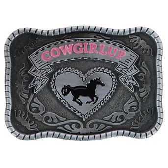 CTM Women's Rectangle Cowgirl Up Horse Belt Buckle