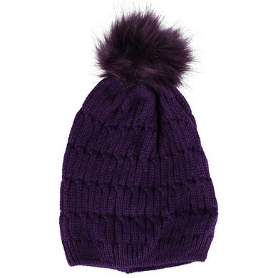 CTM Women's Knit Beanie Hat with Pom and Matching Gloves Set