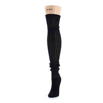 Vertical Stitch Cotton Blend Over The Knee Socks