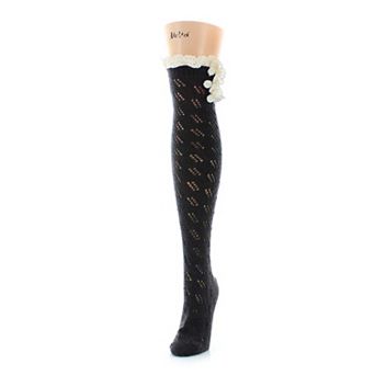 Women's Button Top Chunky Knit Over The Knee Socks