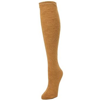 Women's Flower Lined Ribbed Knee High Socks