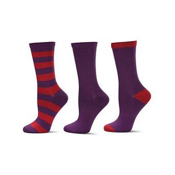3 Pair Women's Buttersoft Crew Socks - Stripes and Solid Colors