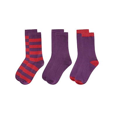 3 Pair Women's Buttersoft Crew Socks - Stripes and Solid Colors