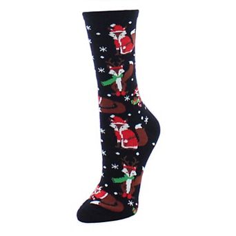 Women's Fox in a Santa Suit Christmas Crew Socks