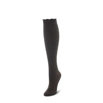 Diamond Ridged Combed Cotton Knee High Socks