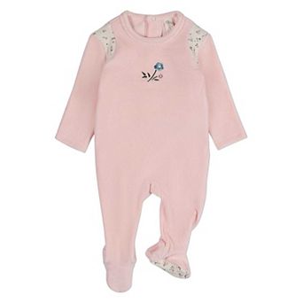 Baby Girls "Fairy Flowers" Embroidered Velour Footie
