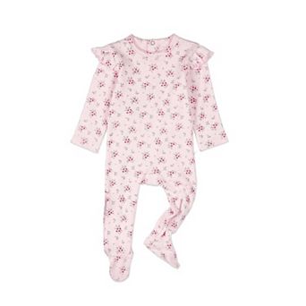 Baby and Toddler Girls Cotton Rich Ruffle-Sleeve Floral Footie
