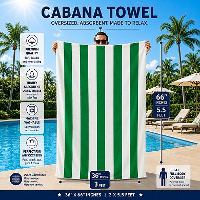 Cabana Terry Cloth Stripe 80% Cotton 20% Polyester 2 Pack Beach Bath Towel