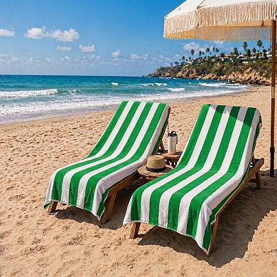 Cabana Terry Cloth Stripe 80% Cotton 20% Polyester 2 Pack Beach Bath Towel