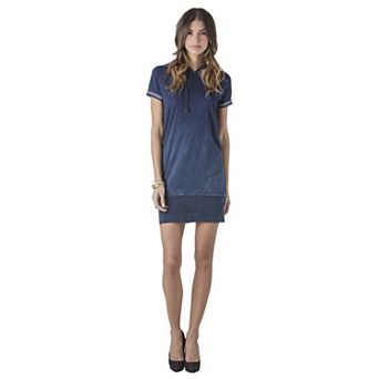 Denim Short Sleeve Drawstring Hooded Dress