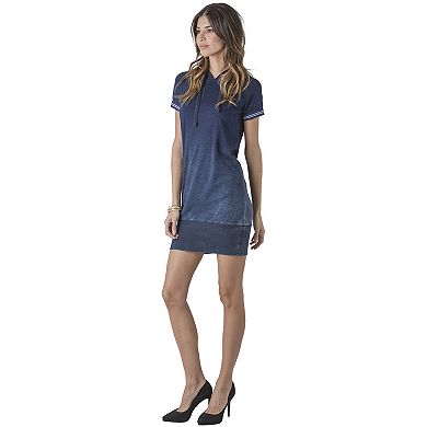 Denim Short Sleeve Drawstring Hooded Dress