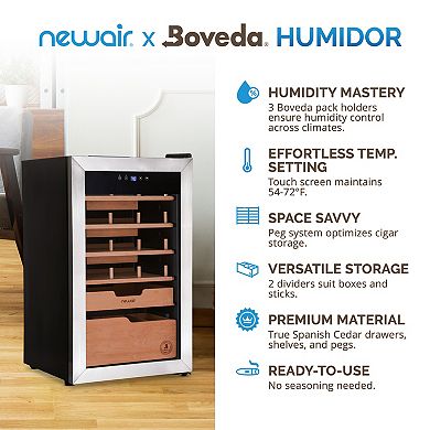 Newair x Boveda Electric Cigar Humidor with Opti-Temp™ Technology, 500-Count