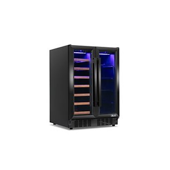 Newair Dual Zone 24 in Built-In 20 Bottle and 78 Can Wine and Beverage Cooler with French Doors