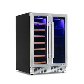 Newair 24" Dual Zone French Door Wine & Beverage Cooler - 20 Bottle/78 Can, Stainless Steel